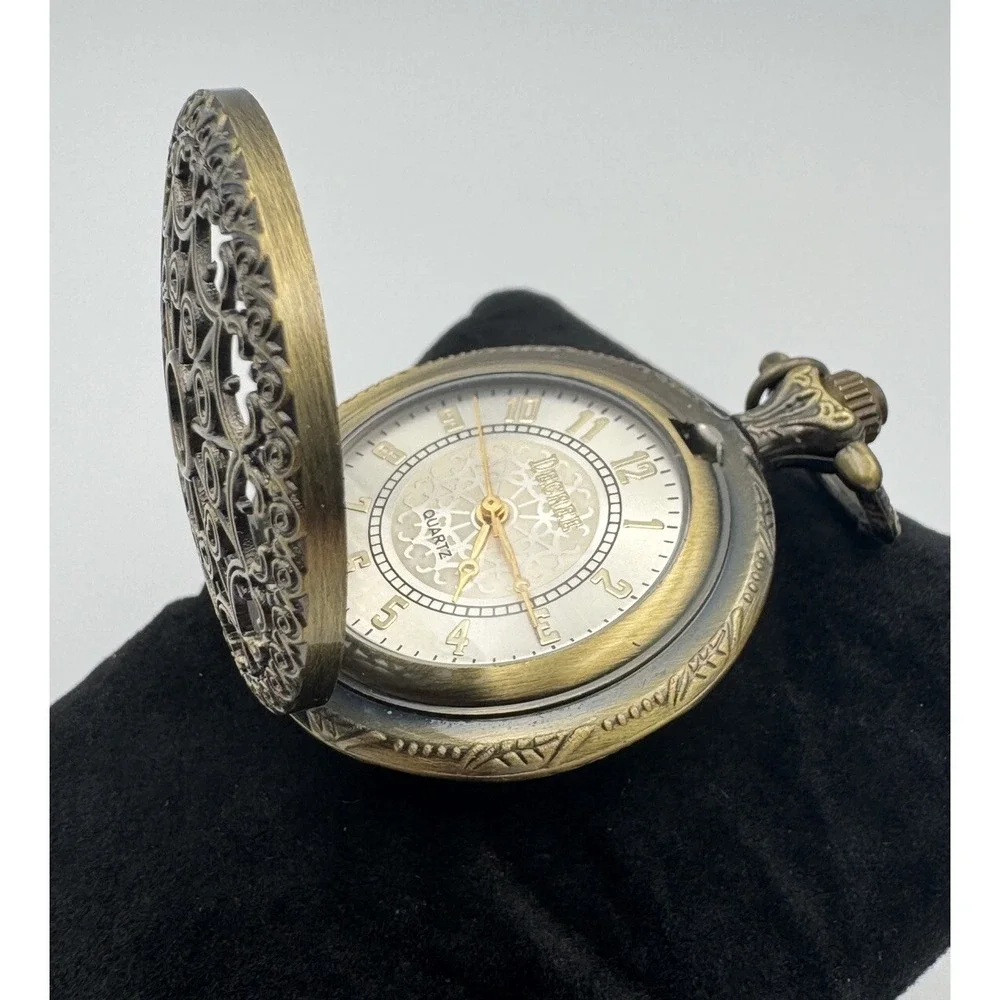Ladies Decree Pocket Watch Antiqued Finish Quartz‎ Movement WORKS New Battery